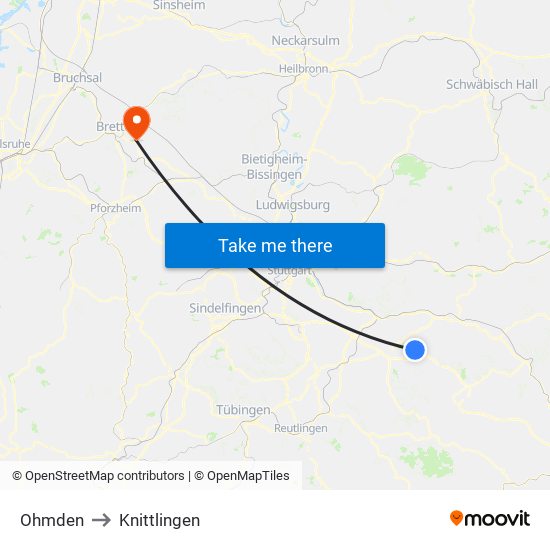 Ohmden to Knittlingen map