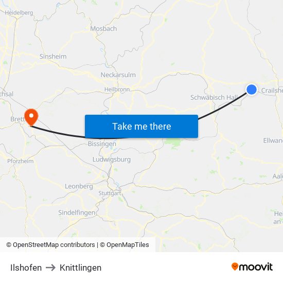 Ilshofen to Knittlingen map