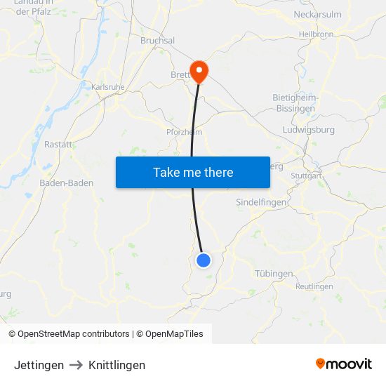 Jettingen to Knittlingen map