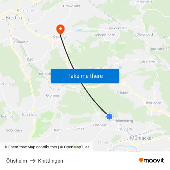 Ötisheim to Knittlingen map