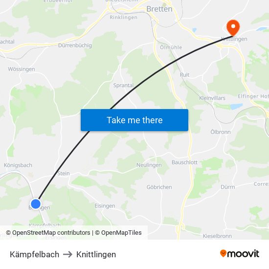 Kämpfelbach to Knittlingen map