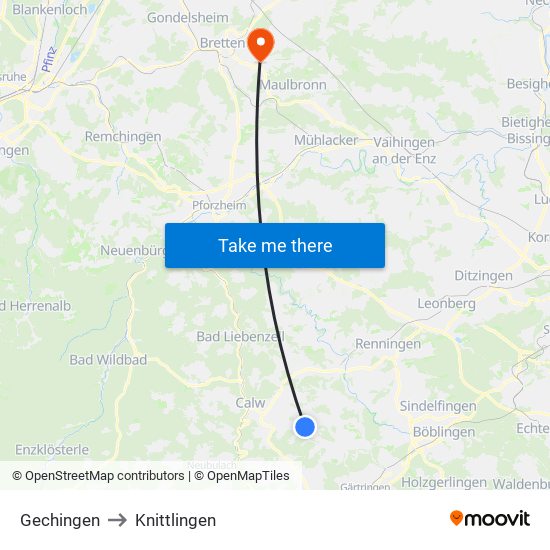 Gechingen to Knittlingen map