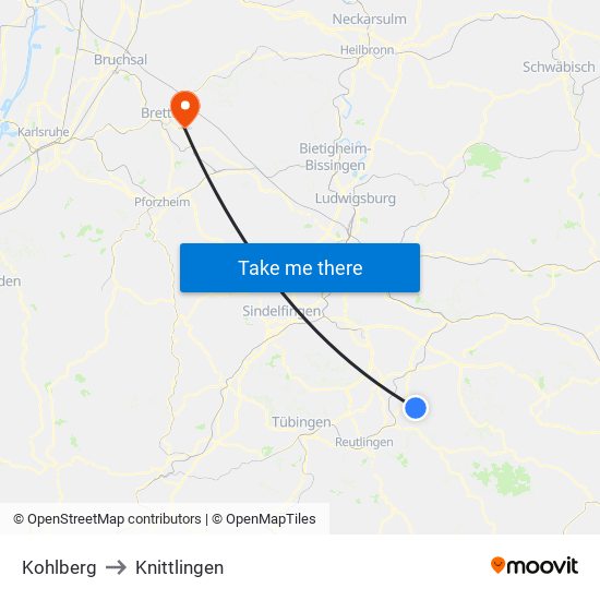 Kohlberg to Knittlingen map