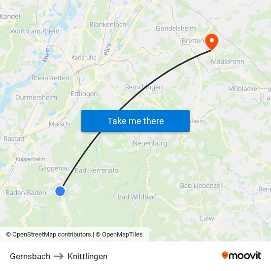 Gernsbach to Knittlingen map