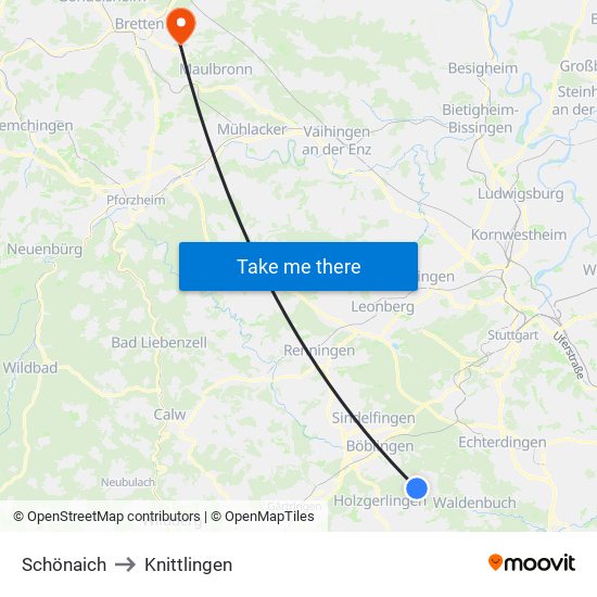 Schönaich to Knittlingen map