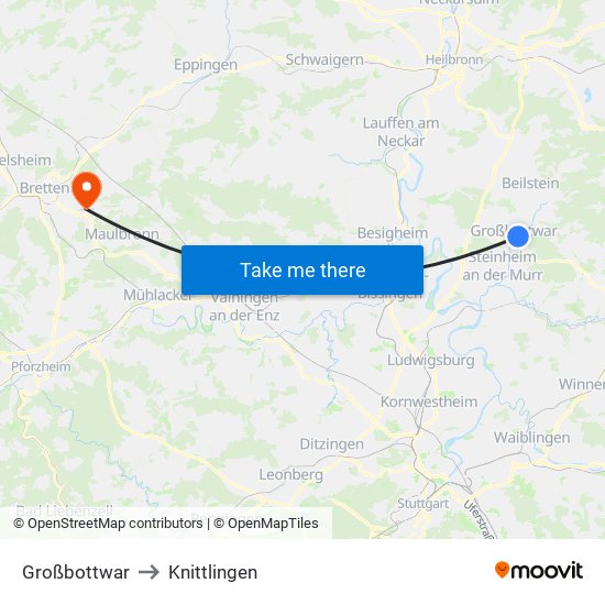 Großbottwar to Knittlingen map