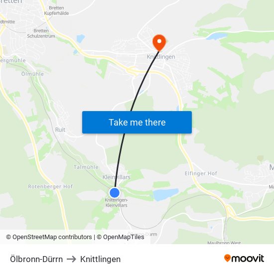 Ölbronn-Dürrn to Knittlingen map