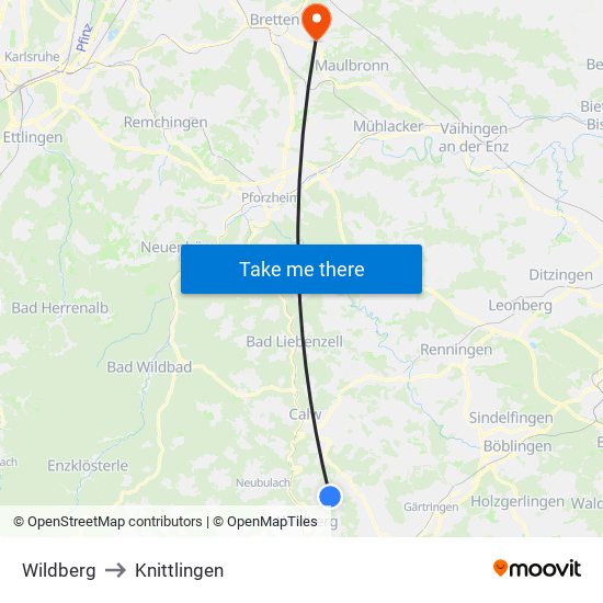 Wildberg to Knittlingen map
