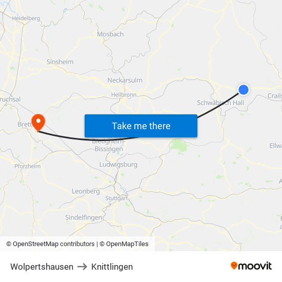 Wolpertshausen to Knittlingen map