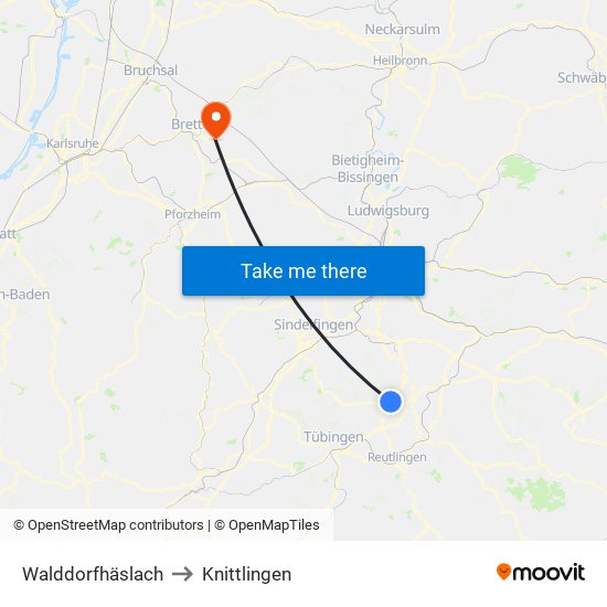 Walddorfhäslach to Knittlingen map