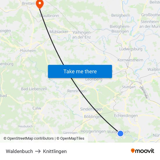 Waldenbuch to Knittlingen map