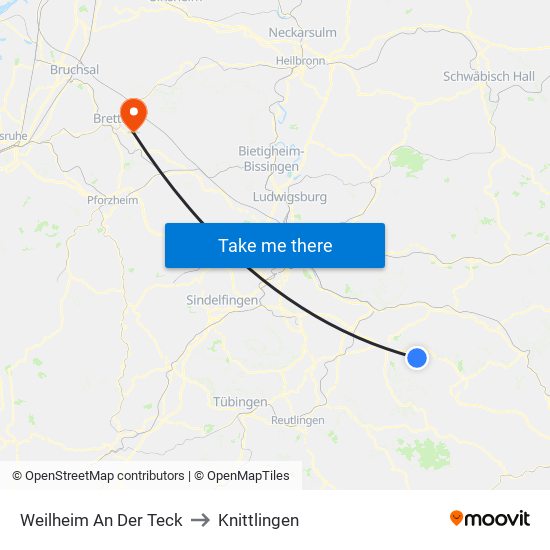 Weilheim An Der Teck to Knittlingen map