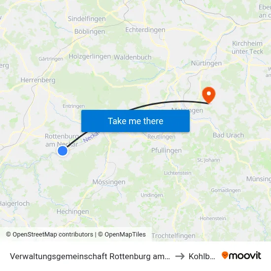 Verwaltungsgemeinschaft Rottenburg am Neckar to Kohlberg map
