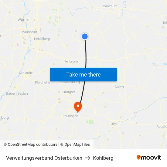 Verwaltungsverband Osterburken to Kohlberg map