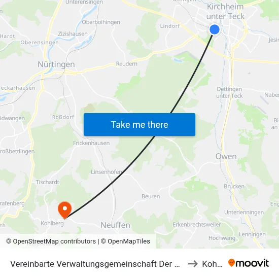 Vereinbarte Verwaltungsgemeinschaft Der Stadt Kirchheim Unter Teck to Kohlberg map