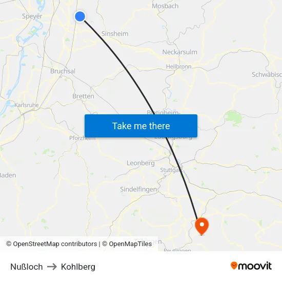 Nußloch to Kohlberg map