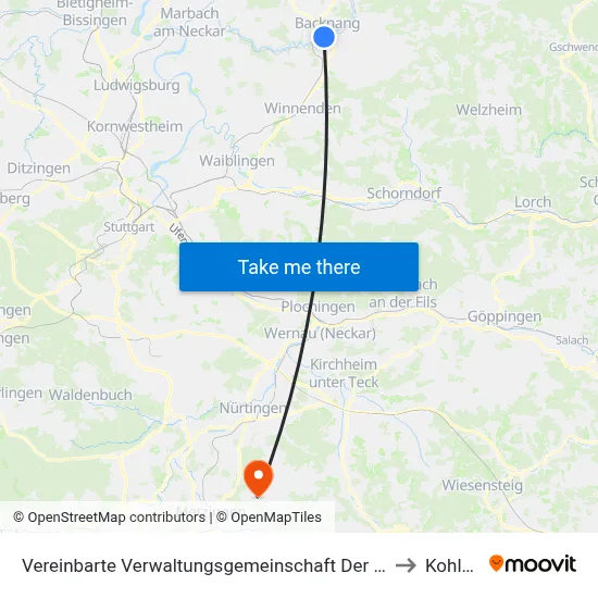 Vereinbarte Verwaltungsgemeinschaft Der Stadt Backnang to Kohlberg map