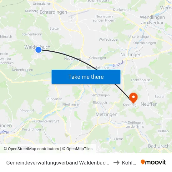 Gemeindeverwaltungsverband Waldenbuch/Steinenbronn to Kohlberg map