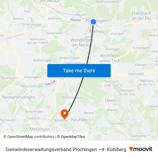 Gemeindeverwaltungsverband Plochingen to Kohlberg map