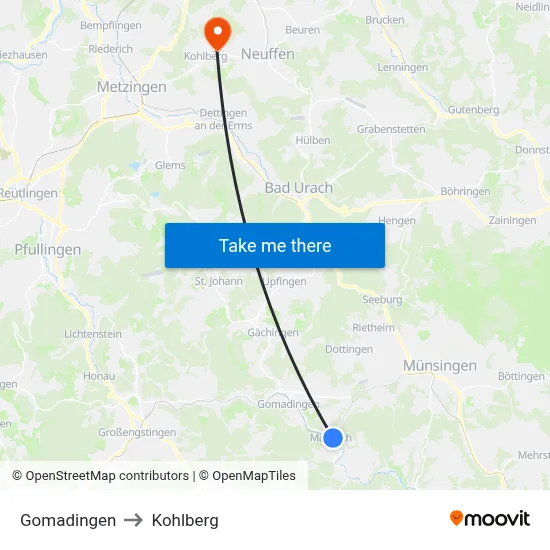 Gomadingen to Kohlberg map