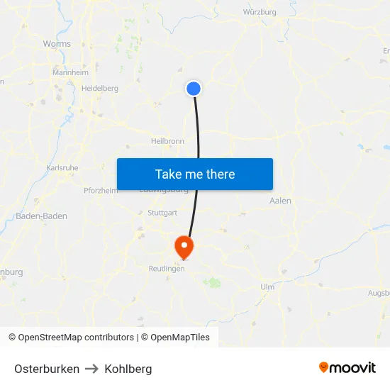 Osterburken to Kohlberg map