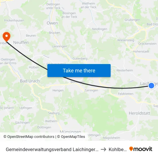 Gemeindeverwaltungsverband Laichinger Alb to Kohlberg map