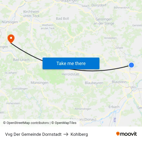 Vvg Der Gemeinde Dornstadt to Kohlberg map
