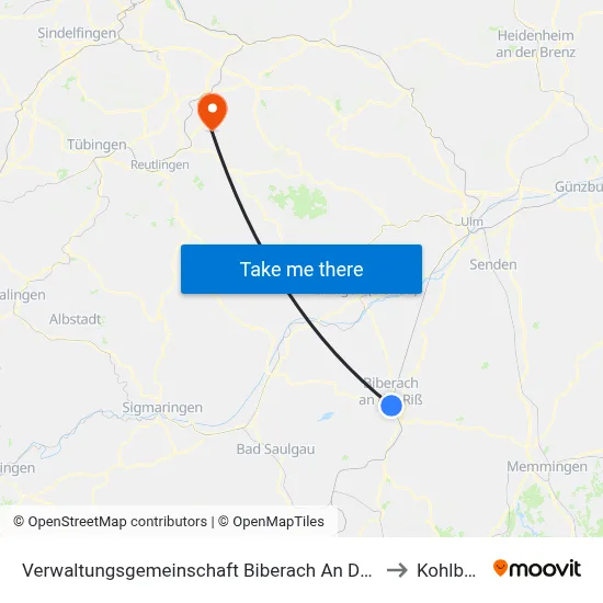 Verwaltungsgemeinschaft Biberach An Der Riß to Kohlberg map