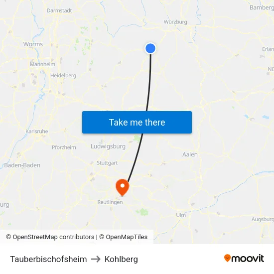 Tauberbischofsheim to Kohlberg map