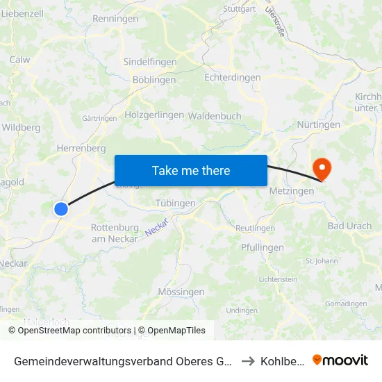 Gemeindeverwaltungsverband Oberes Gäu to Kohlberg map
