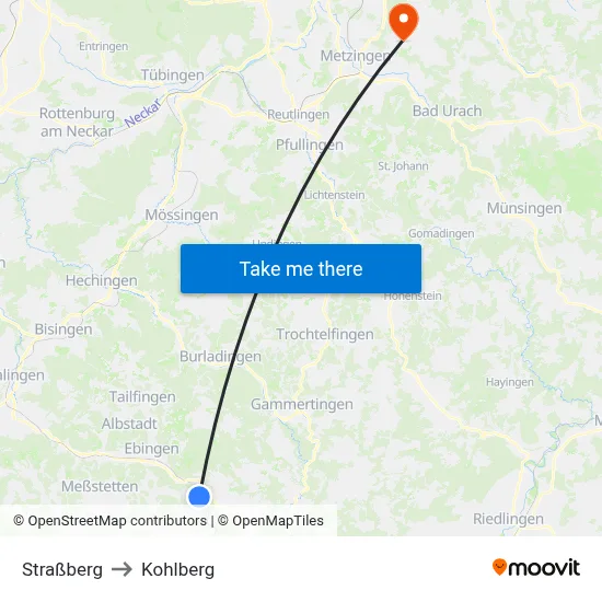 Straßberg to Kohlberg map