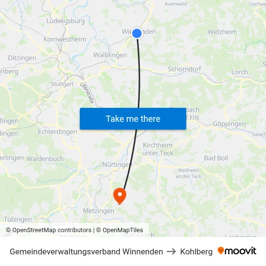 Gemeindeverwaltungsverband Winnenden to Kohlberg map