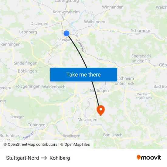 Stuttgart-Nord to Kohlberg map