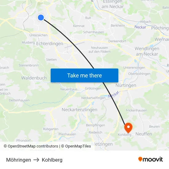 Möhringen to Kohlberg map