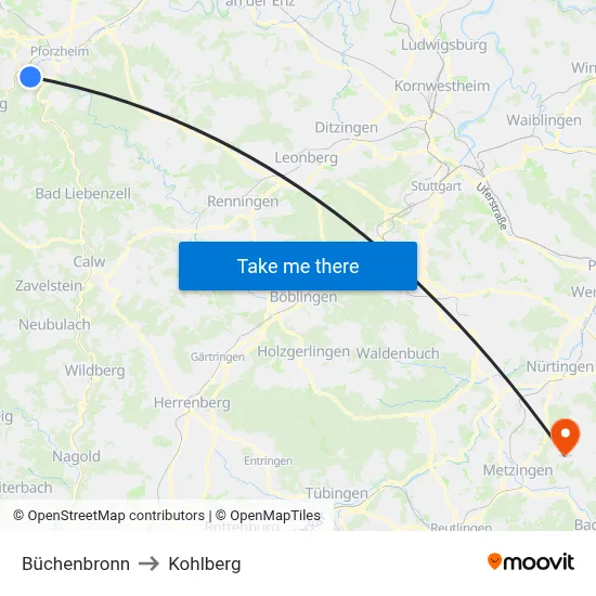 Büchenbronn to Kohlberg map
