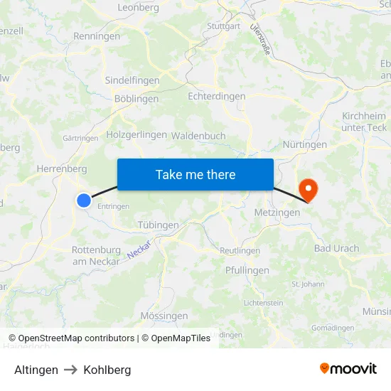 Altingen to Kohlberg map