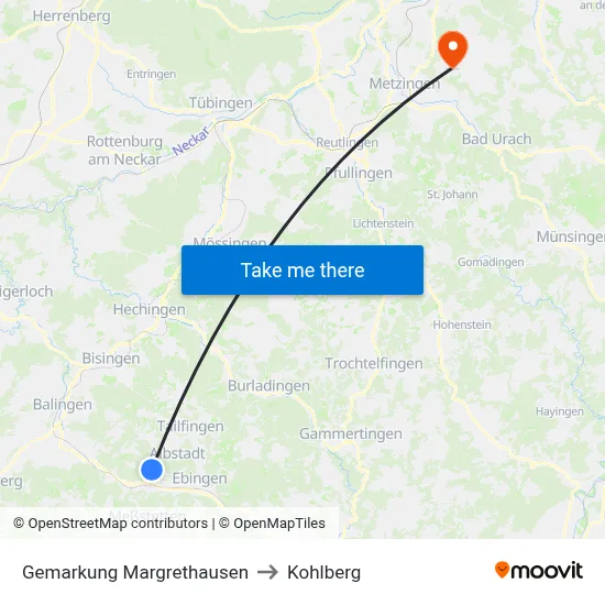 Gemarkung Margrethausen to Kohlberg map