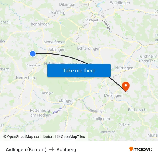 Aidlingen (Kernort) to Kohlberg map