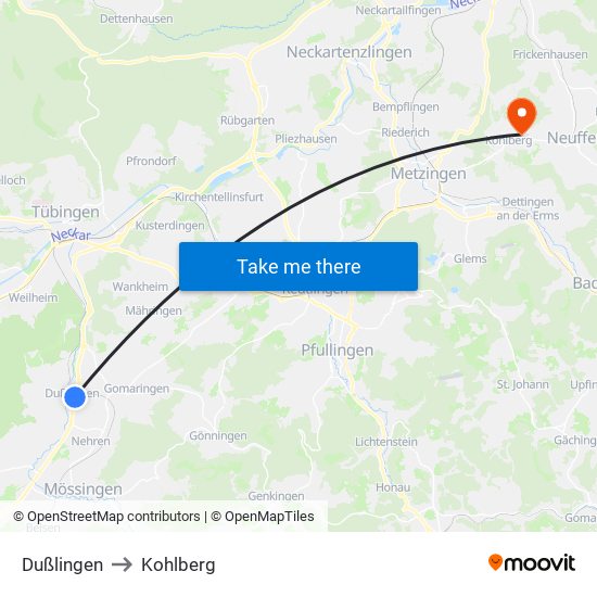 Dußlingen to Kohlberg map