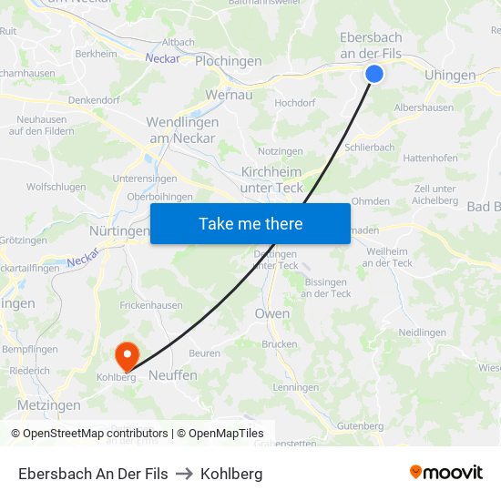 Ebersbach An Der Fils to Kohlberg map