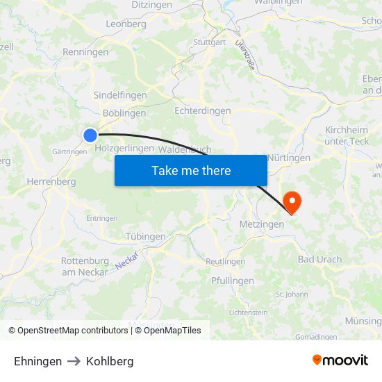 Ehningen to Kohlberg map