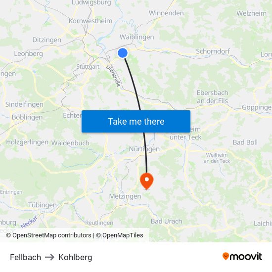 Fellbach to Kohlberg map