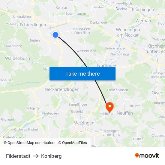 Filderstadt to Kohlberg map