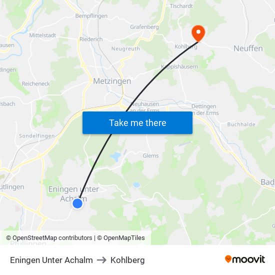 Eningen Unter Achalm to Kohlberg map