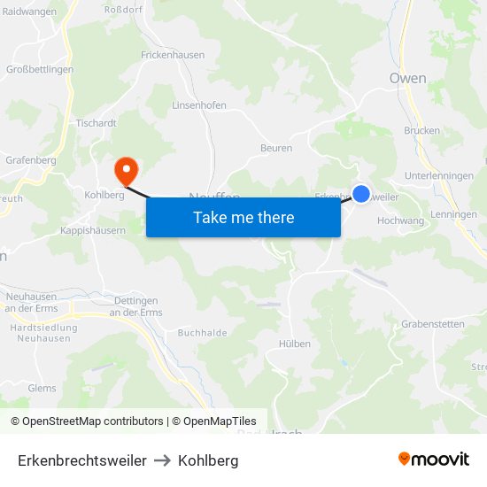 Erkenbrechtsweiler to Kohlberg map