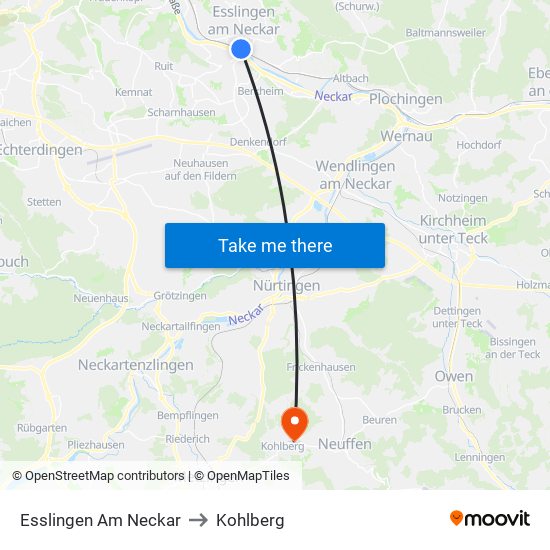 Esslingen Am Neckar to Kohlberg map