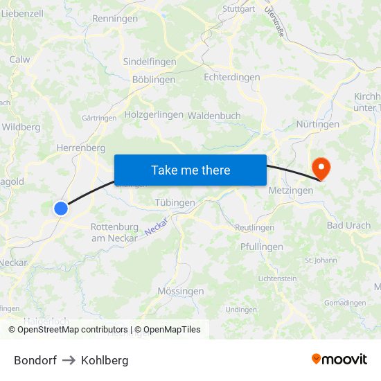 Bondorf to Kohlberg map