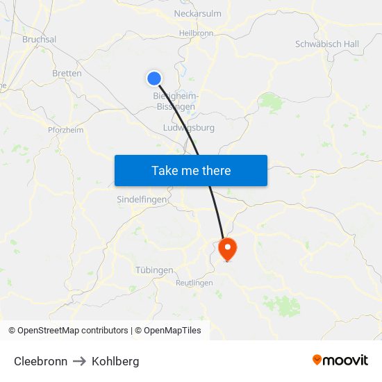 Cleebronn to Kohlberg map