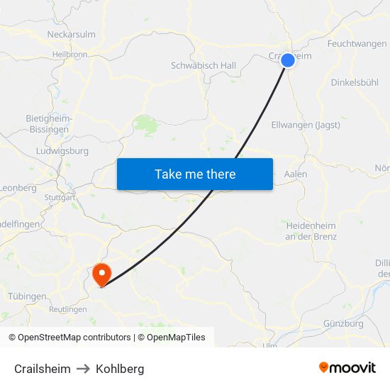 Crailsheim to Kohlberg map