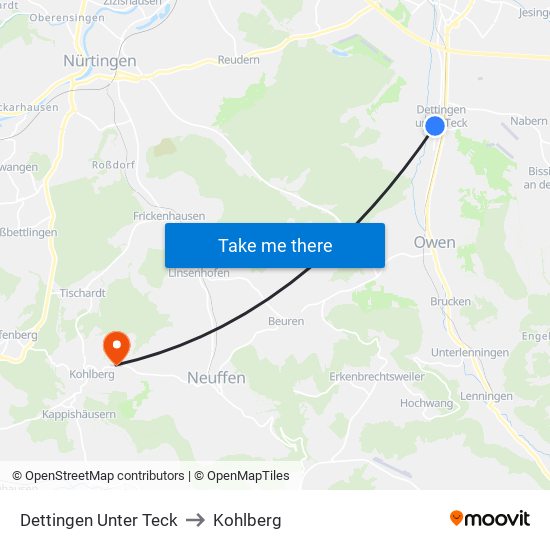 Dettingen Unter Teck to Kohlberg map